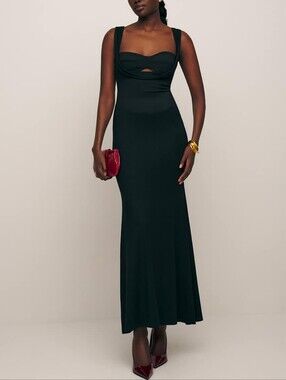 Reformation Malia  Black Maxi Dress with Front Keyhole